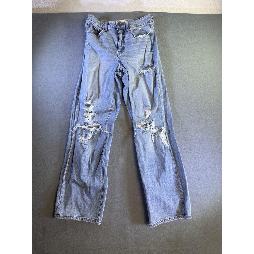BKE Billie Wide Leg Jeans Womens 29x32 Blue Light Wash High Rise Distressed